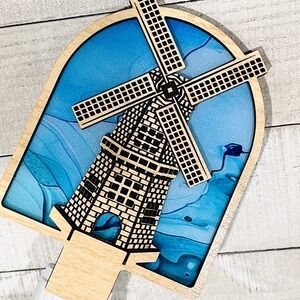 Handmade Windmill‎ Night Light Blue Marble Home Decor Dutch Hand Painted Holland